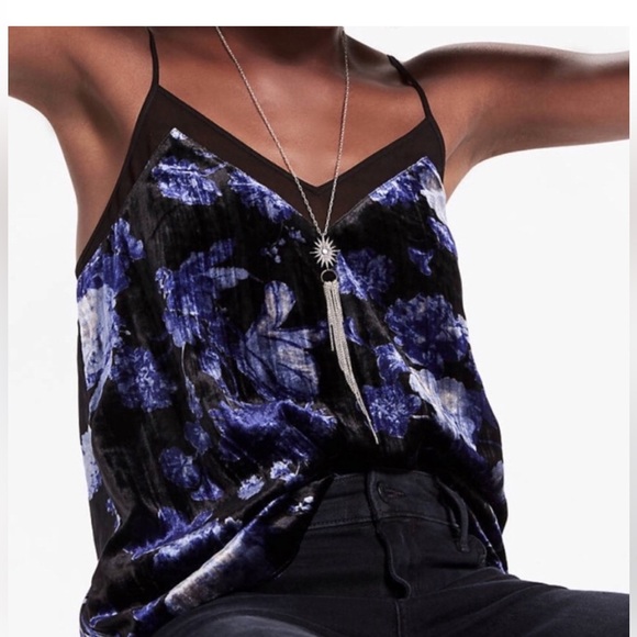 Lucky Brand Tops - Lucky Brand Floral Velvet Cami Top - Black and Blue